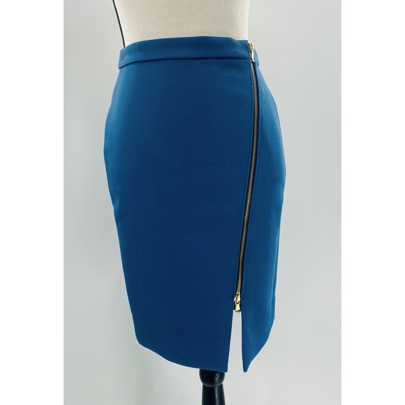 J. Crew Aqua Blue  Asymmetrical Front Zipper Lined Pencil Skirt - Picture 2 of 11